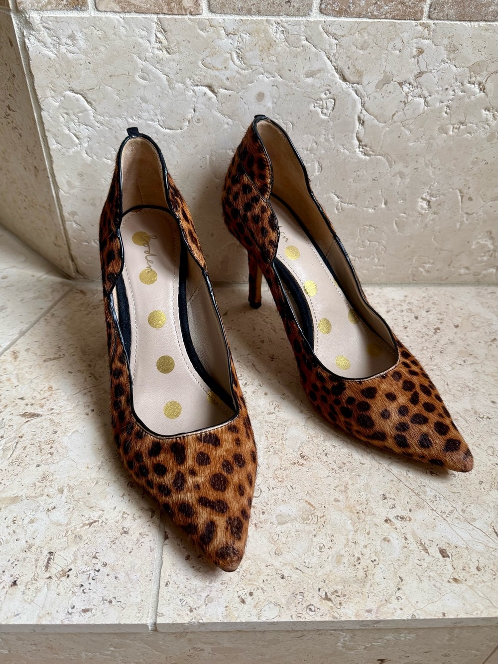 Boden Cheetah Print Calf Skin Heels, 38.5/8